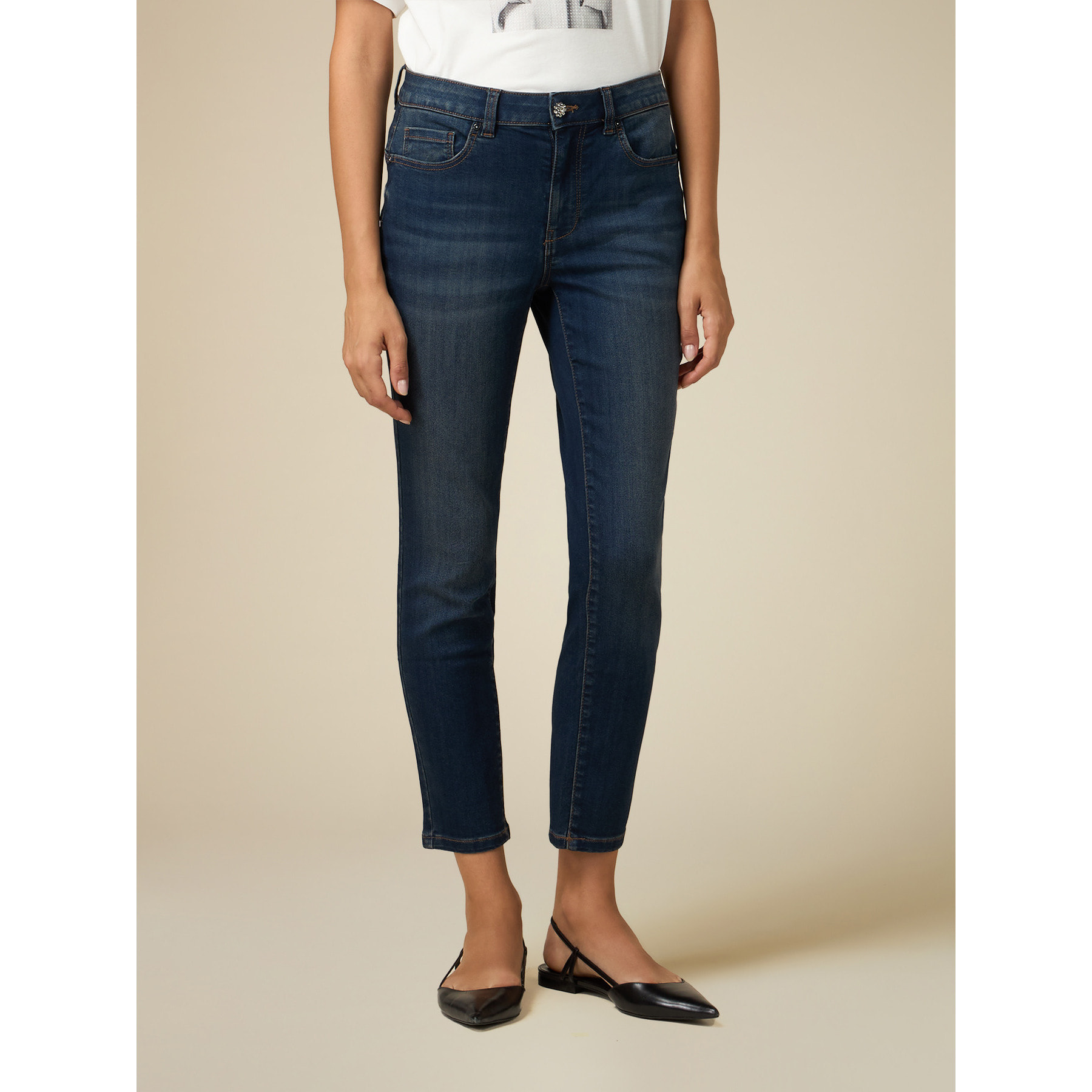 Oltre - Jeans skinny con bottone gioiello - Blu