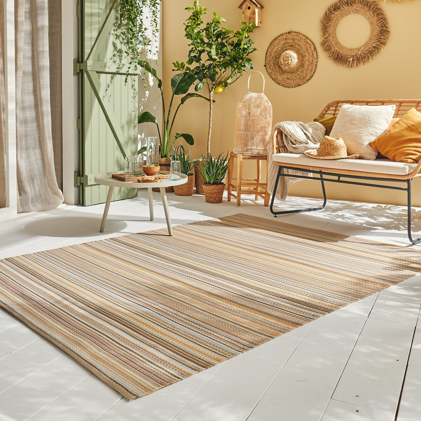 CAPRI - Tapis d'extérieur à motif rayure dégradée - Beige