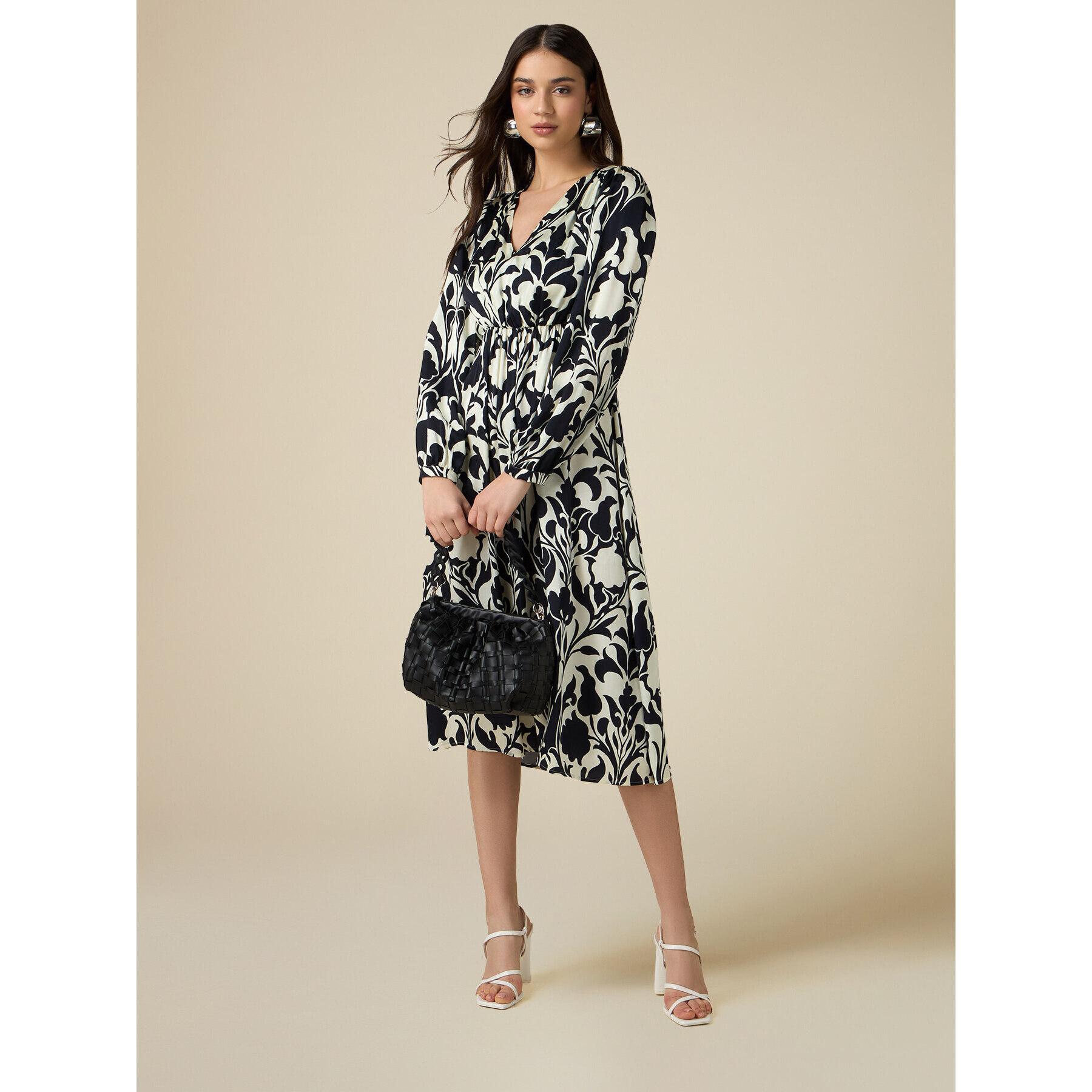 Oltre - Vestido midi de raso con estampado - Negro