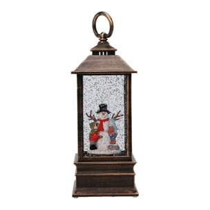 Farol decorativo navideño con agua y purpurina con luces led 9x9x22,5cm