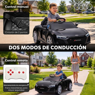 Coche Eléctrico para Niños Audi R8 Spyder Coche de Batería Litio 12V con Mando a Distancia 2,4 G 2 Motores Arranque Suave Suspensión Trasera Música Bocina USB Faros LED +3 Años 3-5km/h Negro