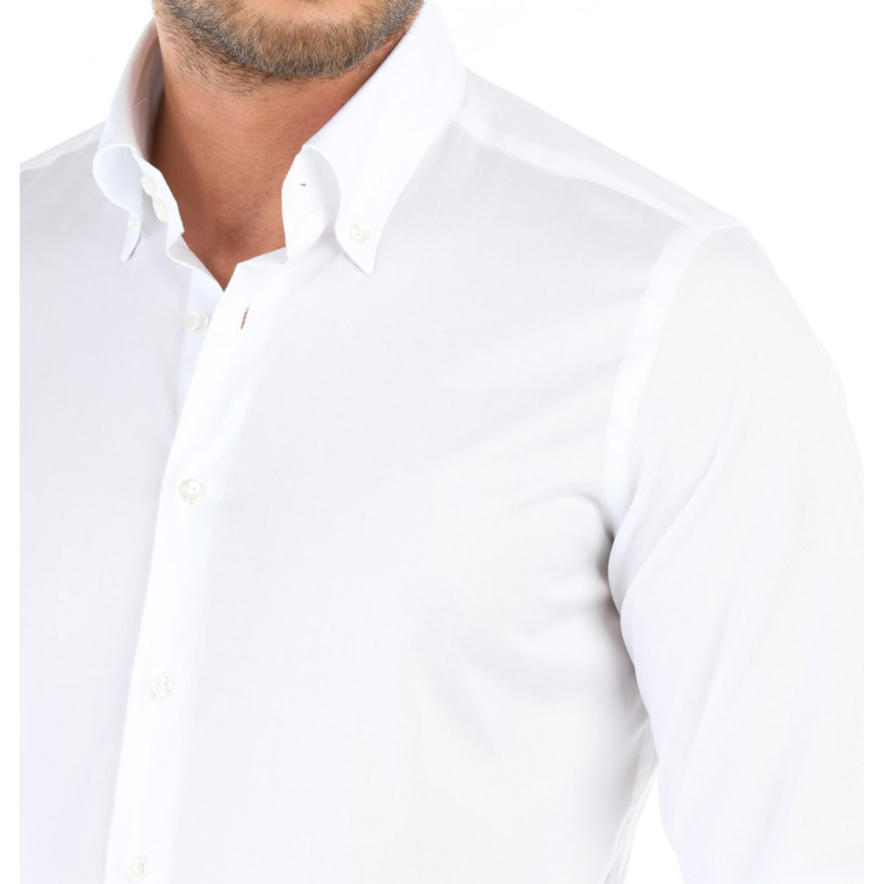 Camicia Uomo 2 Bottoni Button Down Slim Popeline Stretch Unito Bianco