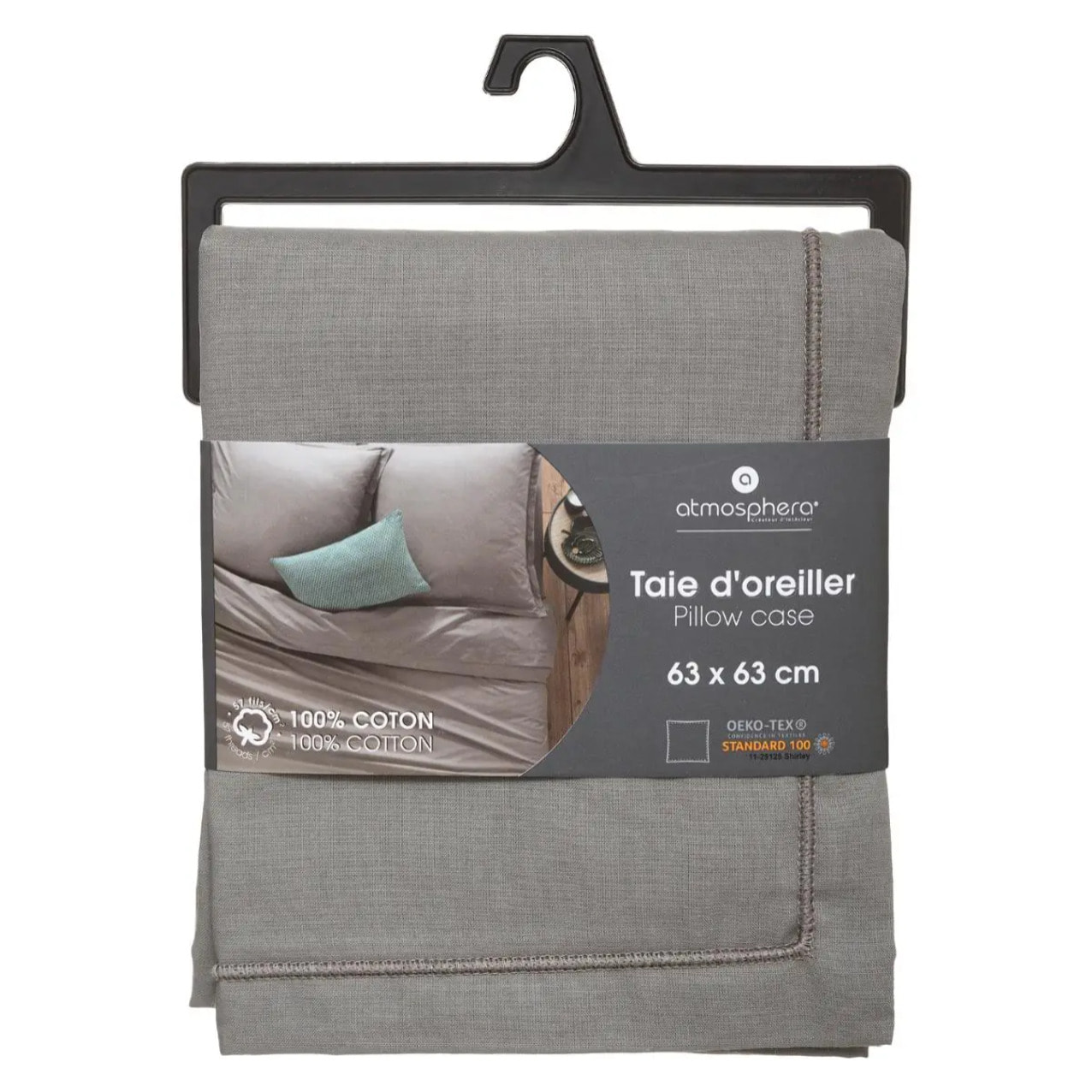 Taie d'oreiller "Carina" coton gris souris 63x63cm