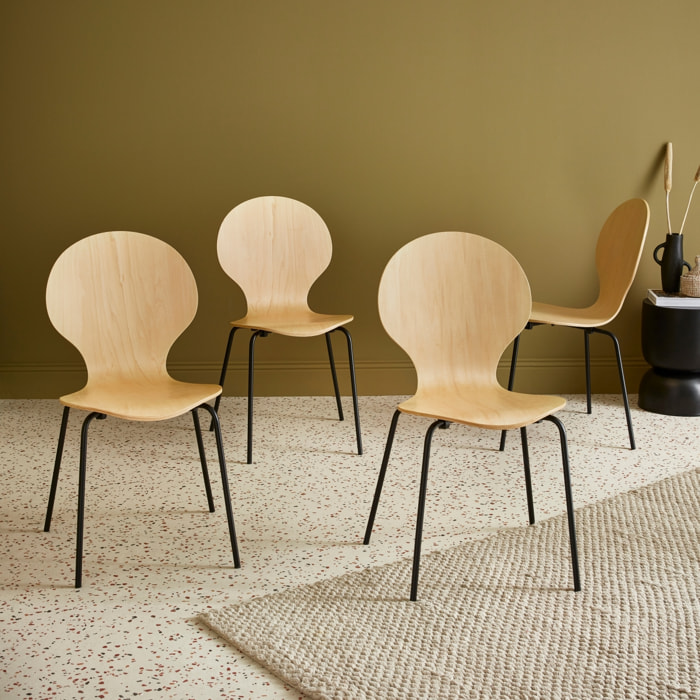 Chaise rétro empilables bois d'hévéa et contreplaqué (lot de 4) NAOMI