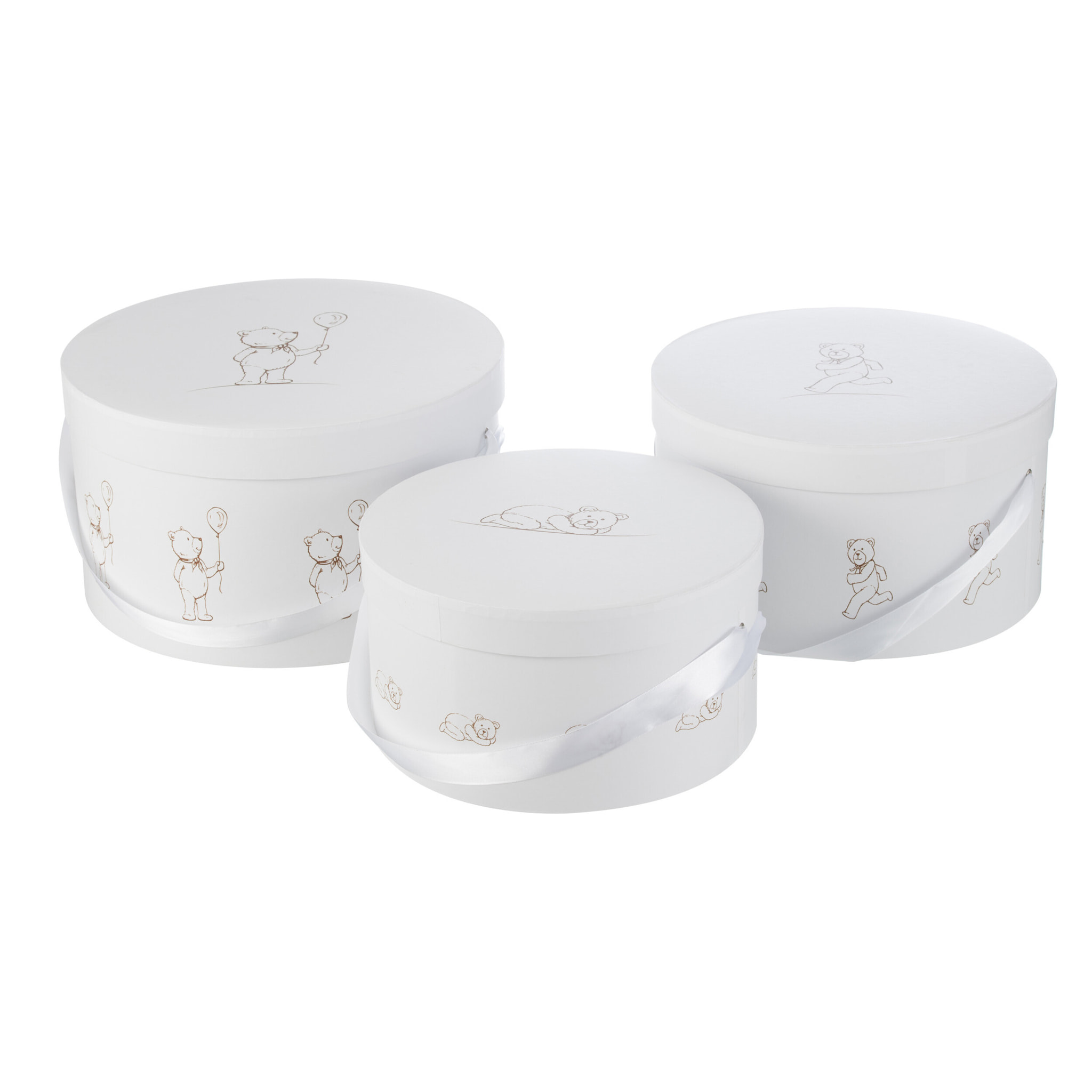 J-Line Set De 3 Boites Ourson Ronde Blanc