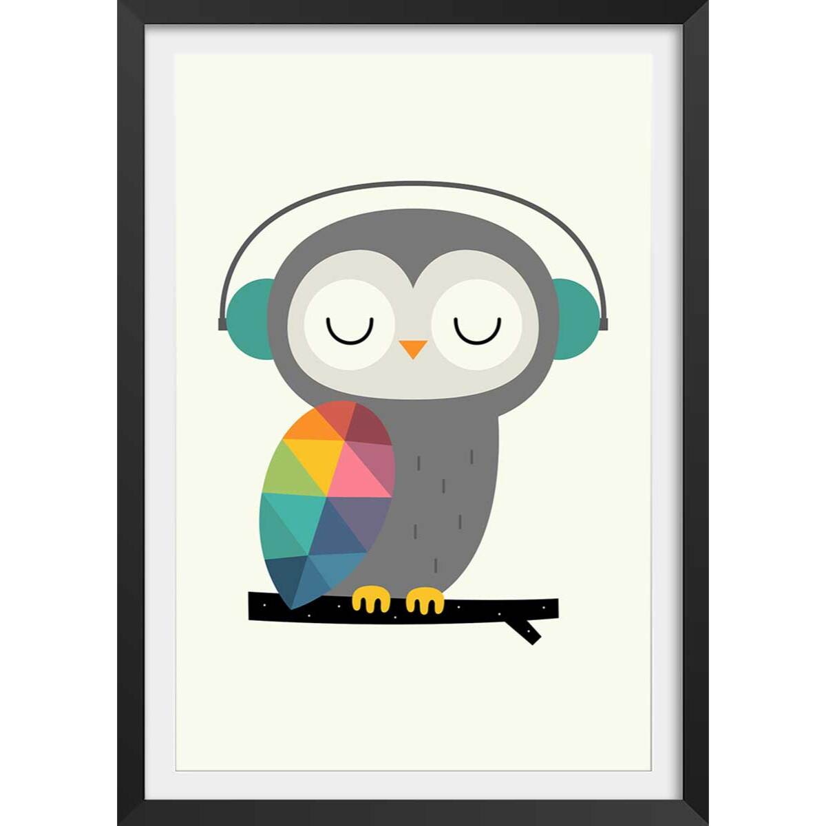 Affiche  hibou music Affiche + cadre en bois - Noir