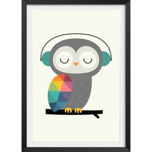 Affiche  hibou music Affiche + cadre en bois - Noir