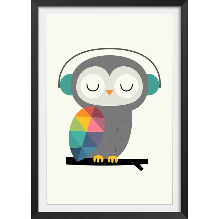 Affiche  hibou music Affiche + cadre en bois - Noir