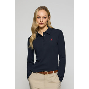 Polo Priyanka blu marino a cinque bottoni con ricamo Rigby Go