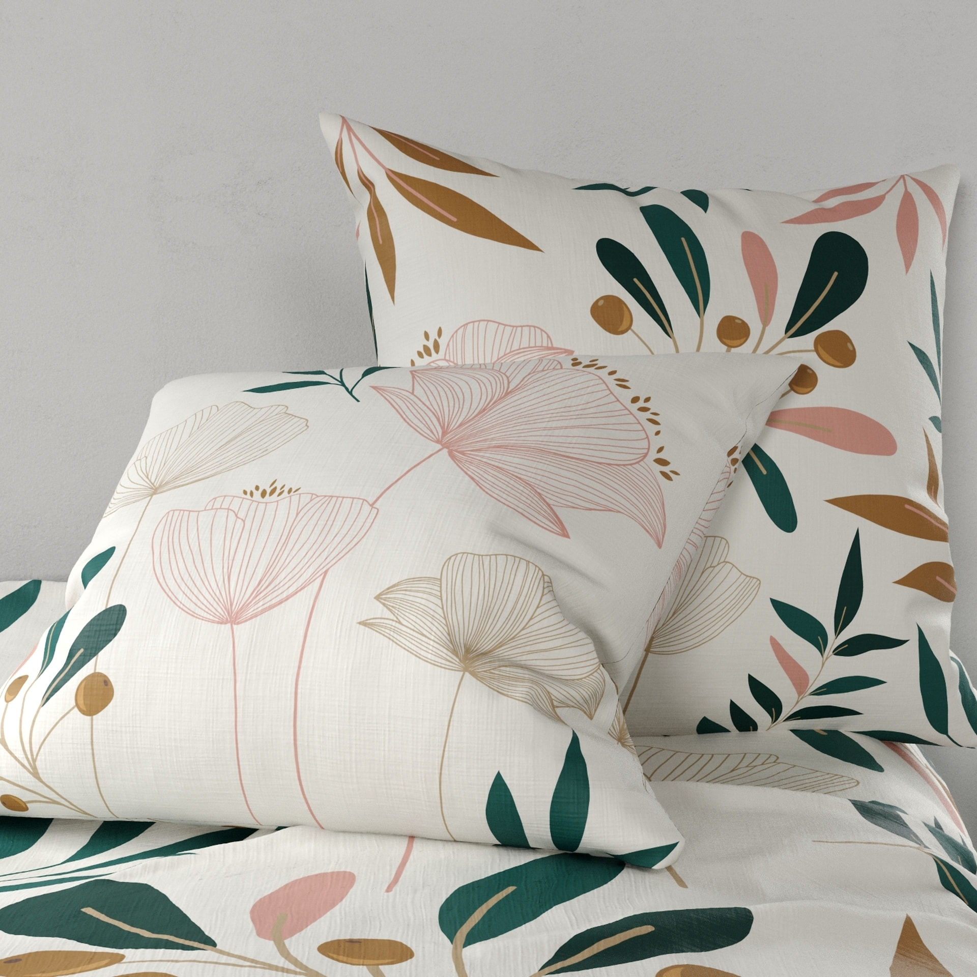 Parure housse de couette coton beige