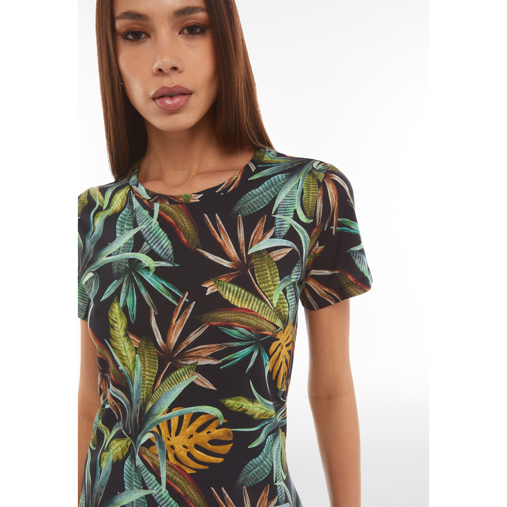 Abito skater in jersey modal stampa tropical all over