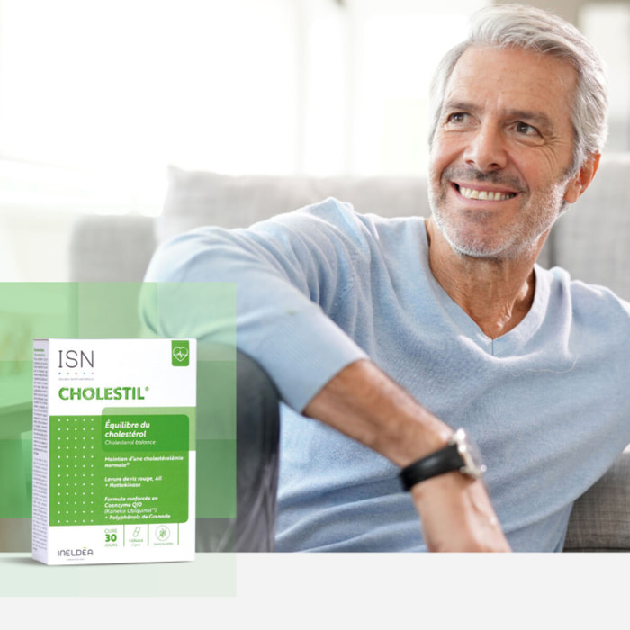 ISN - Cholestil - Maintient une cholestérolémie normale et protection du système cardiovasculaire - Complexe synergisé : Levure de riz rouge, Ail et Nattokinase - 30 gélules végétales