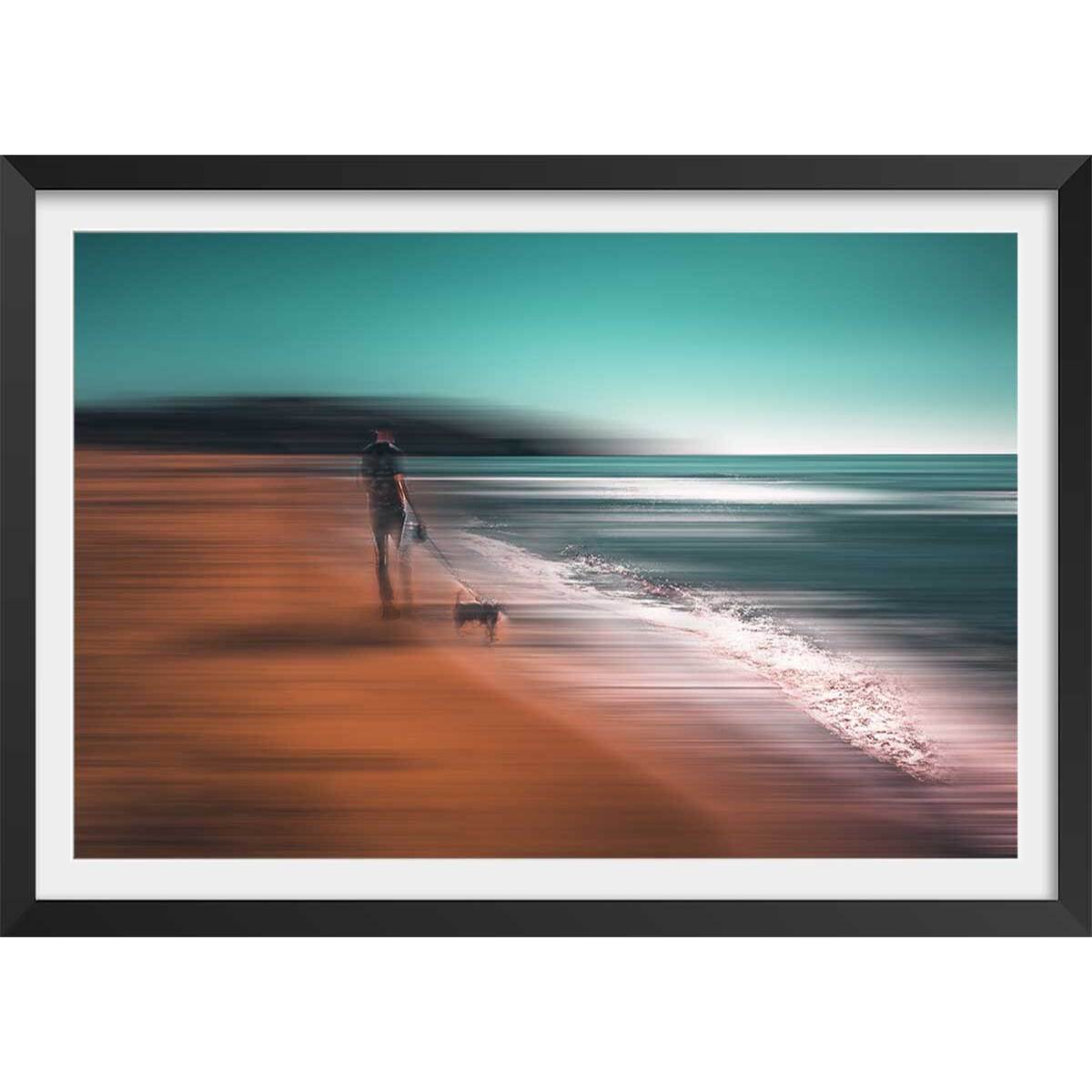 Poster balade au bord de l'eau Affiche + cadre en bois - Noir