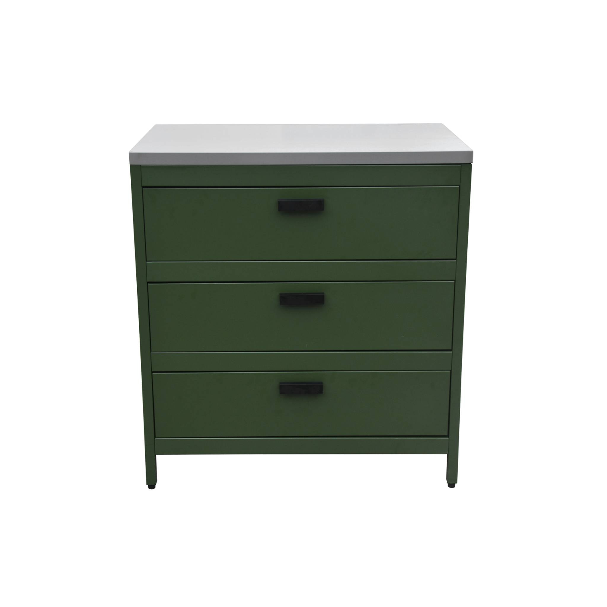 Cuisine d'extérieure en acier vert avec 3 tiroirs L80cm
