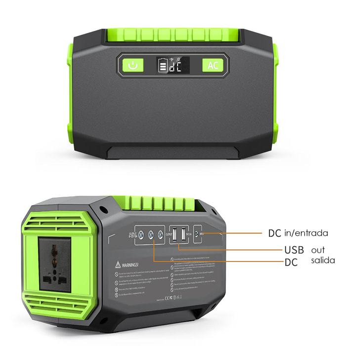 Estación de energía portátil A1, 150W, 15V / 2A. Tamaño: 19.8x10.8x12.6cm; 1,5kg.