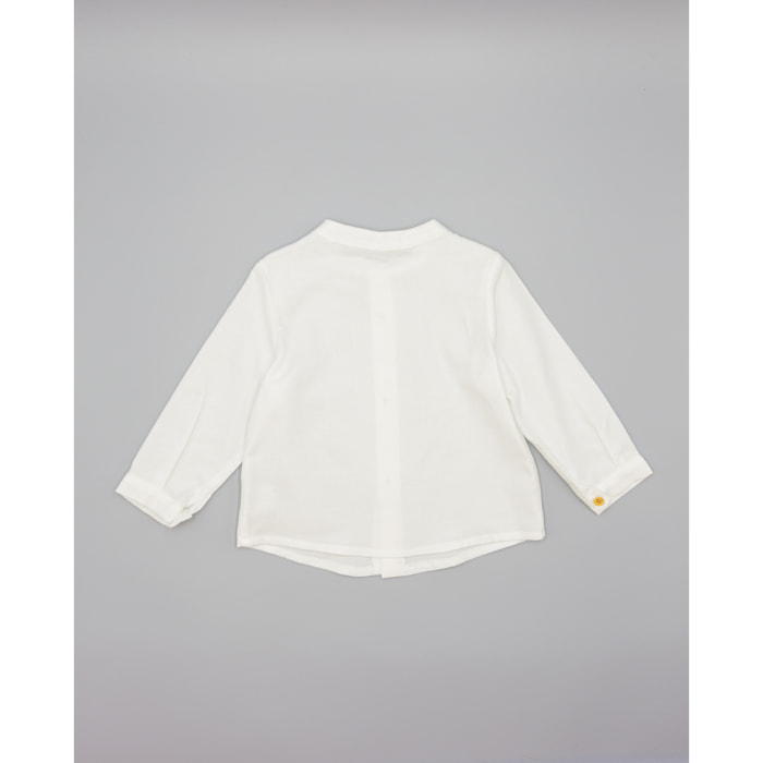 Camisa Blanca De Viella Con Cuello Mao