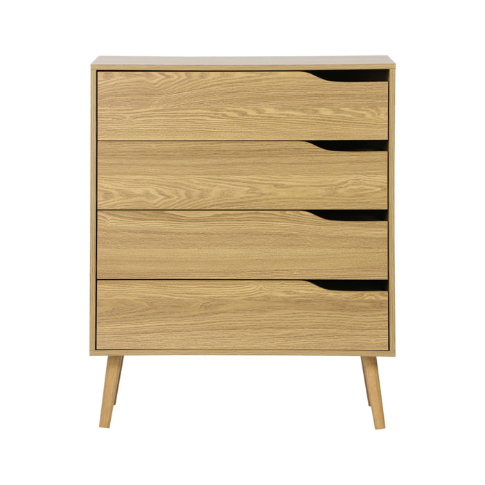 Commode effet frêne. 4 tiroirs. pieds en pin massif