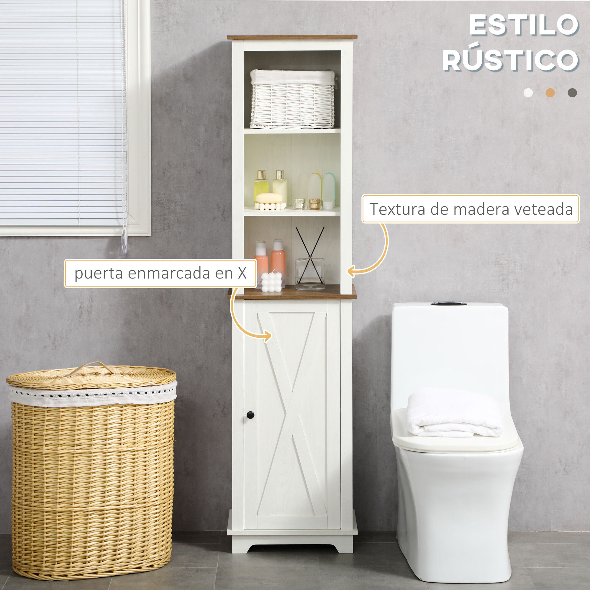 Armario Alto de Baño Mueble Columna de Baño Armario de Almacenamiento con 3 Compartimientos Puerta y Estante Ajustable 39,5x30x160 cm Blanco