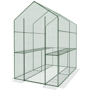 Serra Da Giardino Per Orto Con 4 Ripiani In Metallo Telaio In Acciaio Telo Retinato In Propilene Trasparente Porta Avvolgibile 186x120x190 Cm