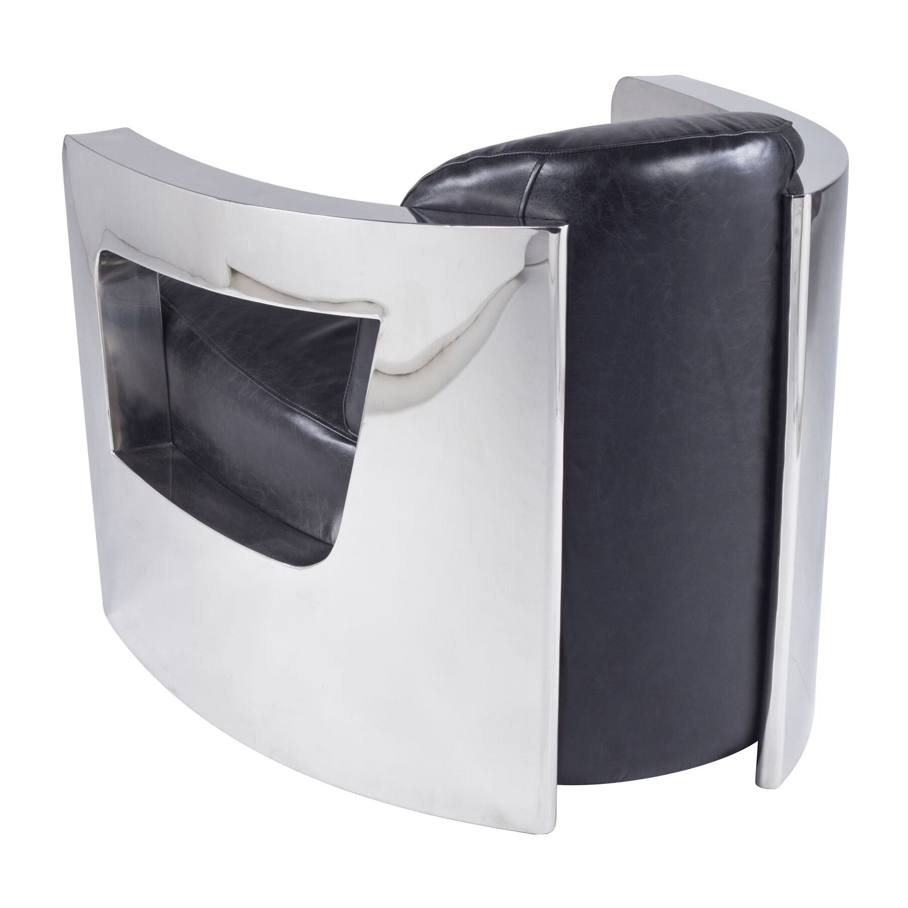 Fauteuil en cuir noir et structure en acier inoxydable ODYSSEE