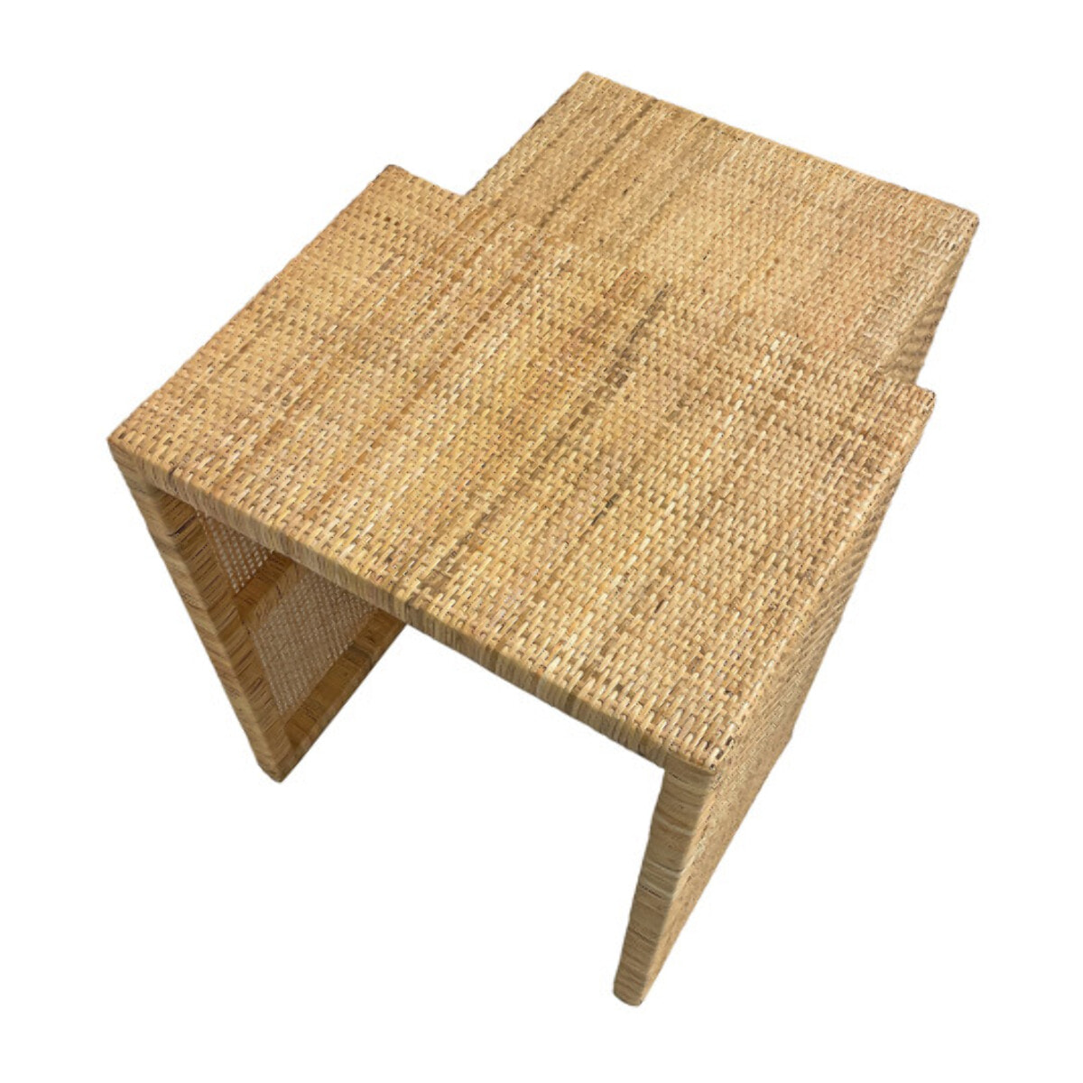 2 tables d'appoint gigognes H. 61 cm rectangulaires en rotin – GRACE