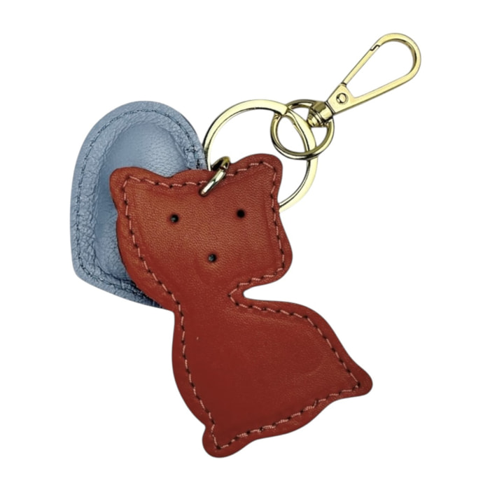 Llavero de corazón azul cielo Cheval Firenze gato marrón