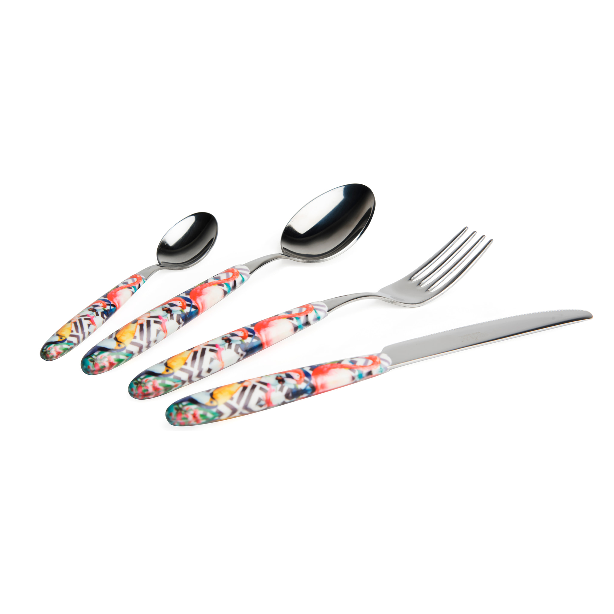 Set 24 Posate, 6 Cucchiai, 6 Forchette, 6 Coltelli, 6 Cucchiaini Excelsa- Tropical Chic, Acciaio Multicolore