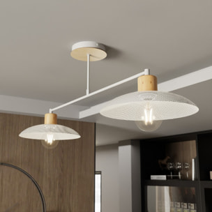 Lampada a sospensione KOBE in acciaio bianco e legno naturale