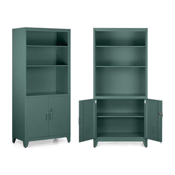 Armadio metallo con serratura 5 ripiani e due ante 85x190 cm verde - Yumi