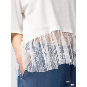 Oltre - Camiseta bimaterial de jersey de mezcla de algodón - Blanco