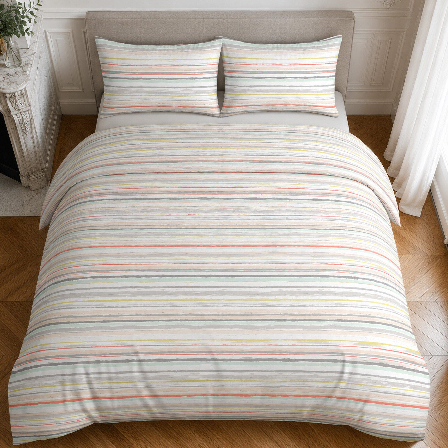 Parure housse de couette en coton rayures mutilcolore, Painterly Stripe