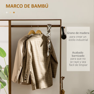 HOMCOM Perchero de Bambú con Banco Perchero de Entrada con Espejo 2 Cajones 4 Ganchos Barra y Compartimiento de Almacenamiento para Dormitorio Pasillo 113x33x169,5 cm Marrón