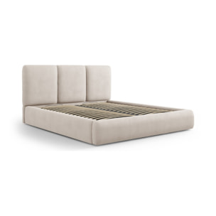 Lit coffre avec tête de lit "Nicolas" 180x200cm en chenille beige