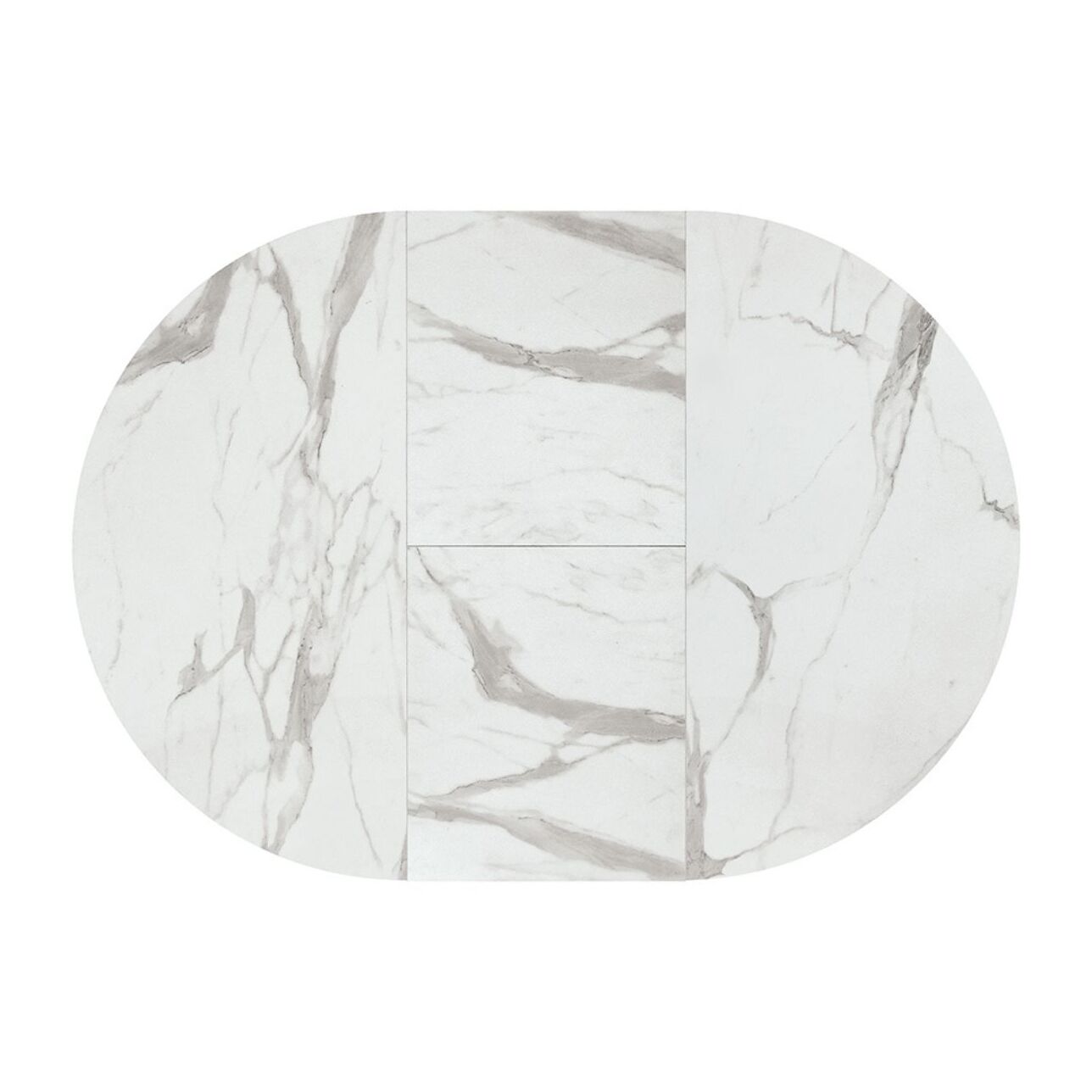 Tavolo rotondo PANTELLERIA in legno, finitura bianco statuario e gambe in metallo nero, allungabile Ø120xH75,3 cm - 170x120x75,3 cm