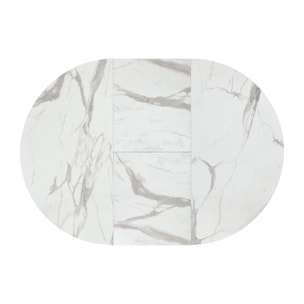 Tavolo rotondo PANTELLERIA in legno, finitura bianco statuario e gambe in metallo nero, allungabile Ø120xH75,3 cm - 170x120x75,3 cm