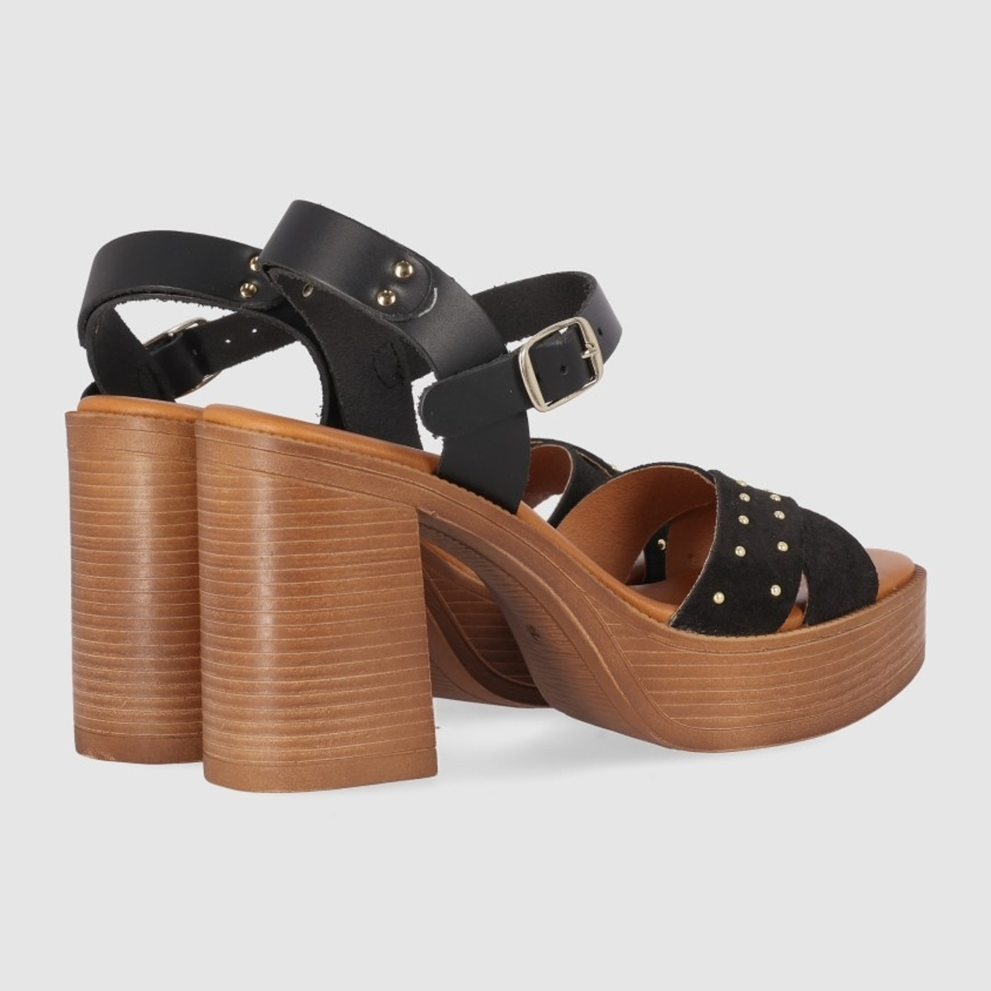 Sandalias de Serraje - Negro - Tacón: 9 cm