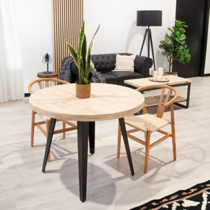 Mesa de comedor redonda extensible en negro y roble 100-180x100 cm Berg Negro - Roble