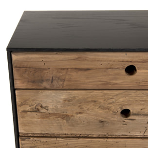 DANDY - Meuble chiffonnier 5 tiroirs bois Pin recyclé naturel et noir