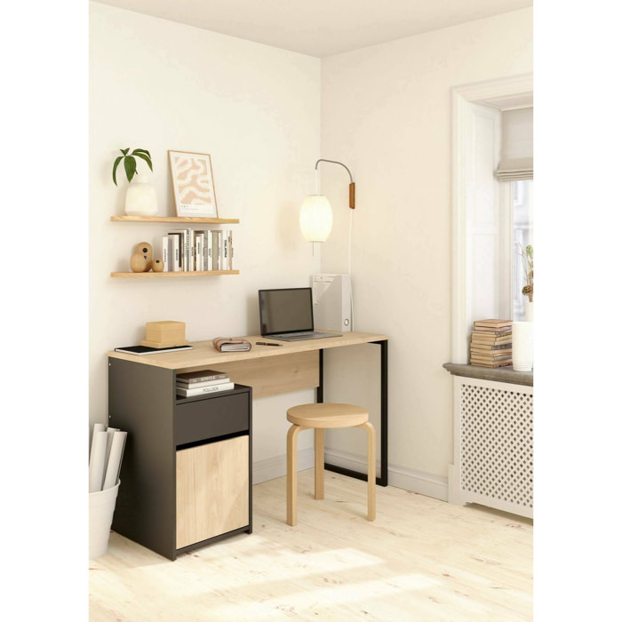 Scrivania Mele, Scrittoio multiuso, Tavolo per ufficio porta PC, Piano di lavoro, 130x48 h77 cm, Rovere e Nero