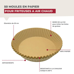 50 Moules en papier air fryer ronds Fackelmann