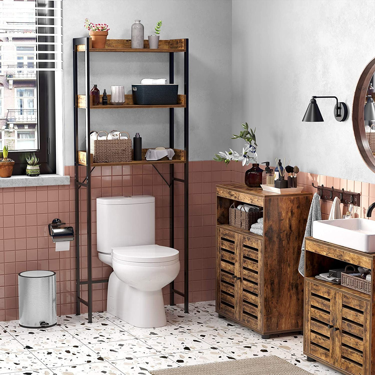 Scaffale bagno sopra WC stile industriale rustico BTS002B01V1