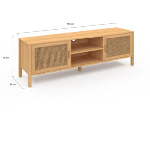 Meuble TV en cannage Eve 2 portes L160cm