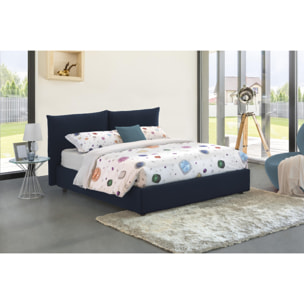 Letto matrimoniale Gabriella, Letto contenitore con rivestimento in tessuto, 100% Made in Italy, Apertura frontale, adatto per materasso Cm 160x200, Blu