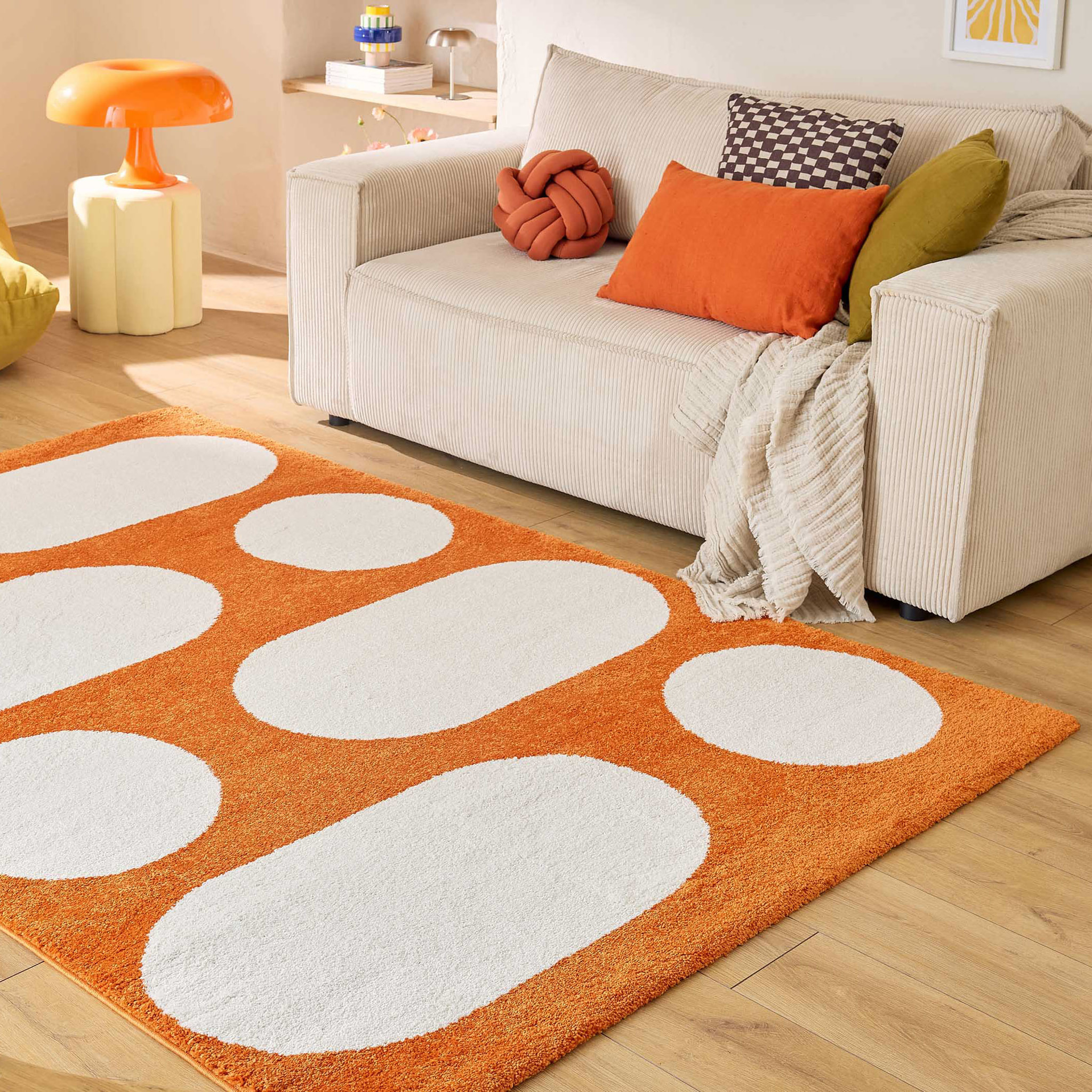 GROOVY - Tapis rétro coloré à motif géométrique - Confortable et moelleux - Orange