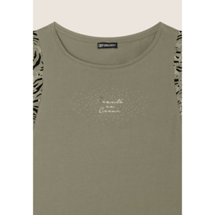 T-shirt senza maniche con dettagli dorati e animalier