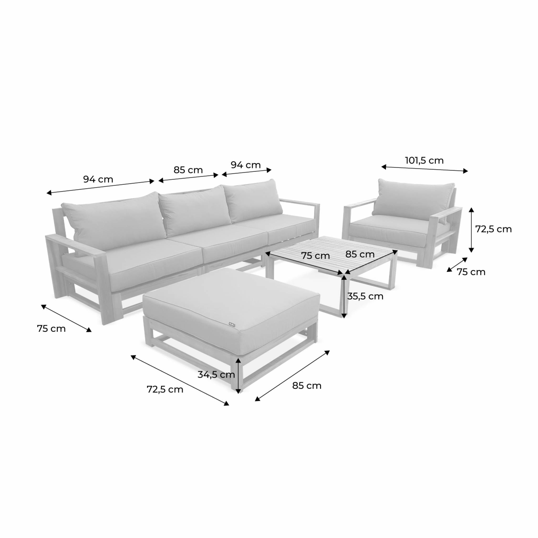 Salon de jardin bois d'acacia 5 places MENDOZA