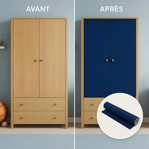Rouleau adhésif décoratif Vinyle au Mètre - Bleu fonce - Sticker Lavable Imperméable Mur Cuisine Meubles
