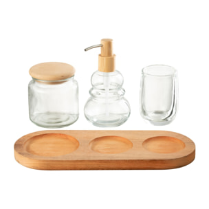 J-Line Set 4 Accessoires Salle De Bain Verre/Bois Transparent