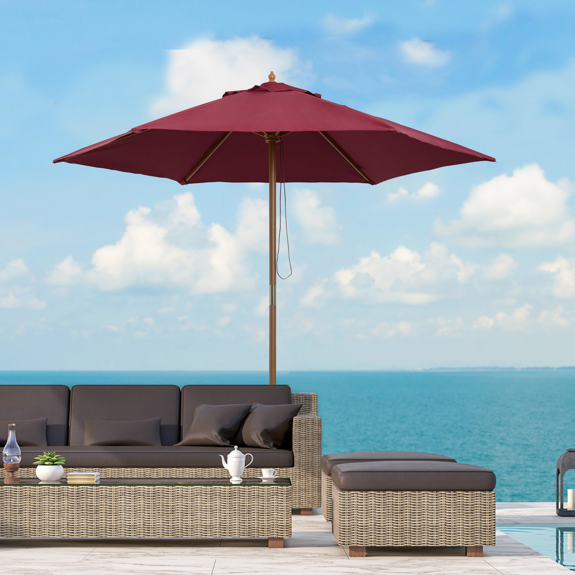Sombrilla Parasol de Patio Terraza Jardin Ø2,5x2,25m Vino