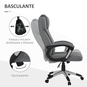 Silla de Oficina Silla de Escritorio Silla de Estudio Giratoria Tapizada en Tela con Función de Basculante Altura Ajustable Reposabrazos 66x75x110-120 cm Gris